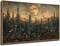Moon Wall Art Vintage Wildflower Woodland Canvas Painting Print Framed Mountain Flowers Trees Picture Decor Dark Forest Landscape Rustic Farmhouse Living Room Bedroom Office 20"x40"
